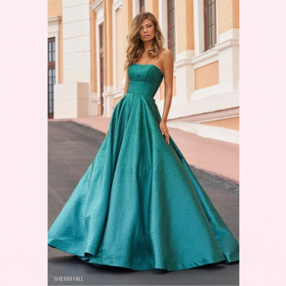 DARK BLUE Sherri hill rinestone embellished  strapless ball gown prom dress